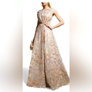 🔥René Ruiz Collection for Neiman Marcus Pleated Jacquard A-Line Gown 12